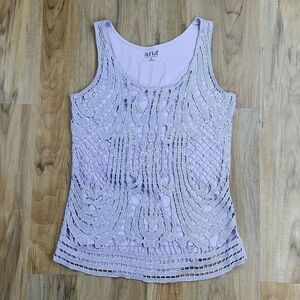🍑ANA Lavender Metallic Crochet Lace Front Sleeveless Top Medium